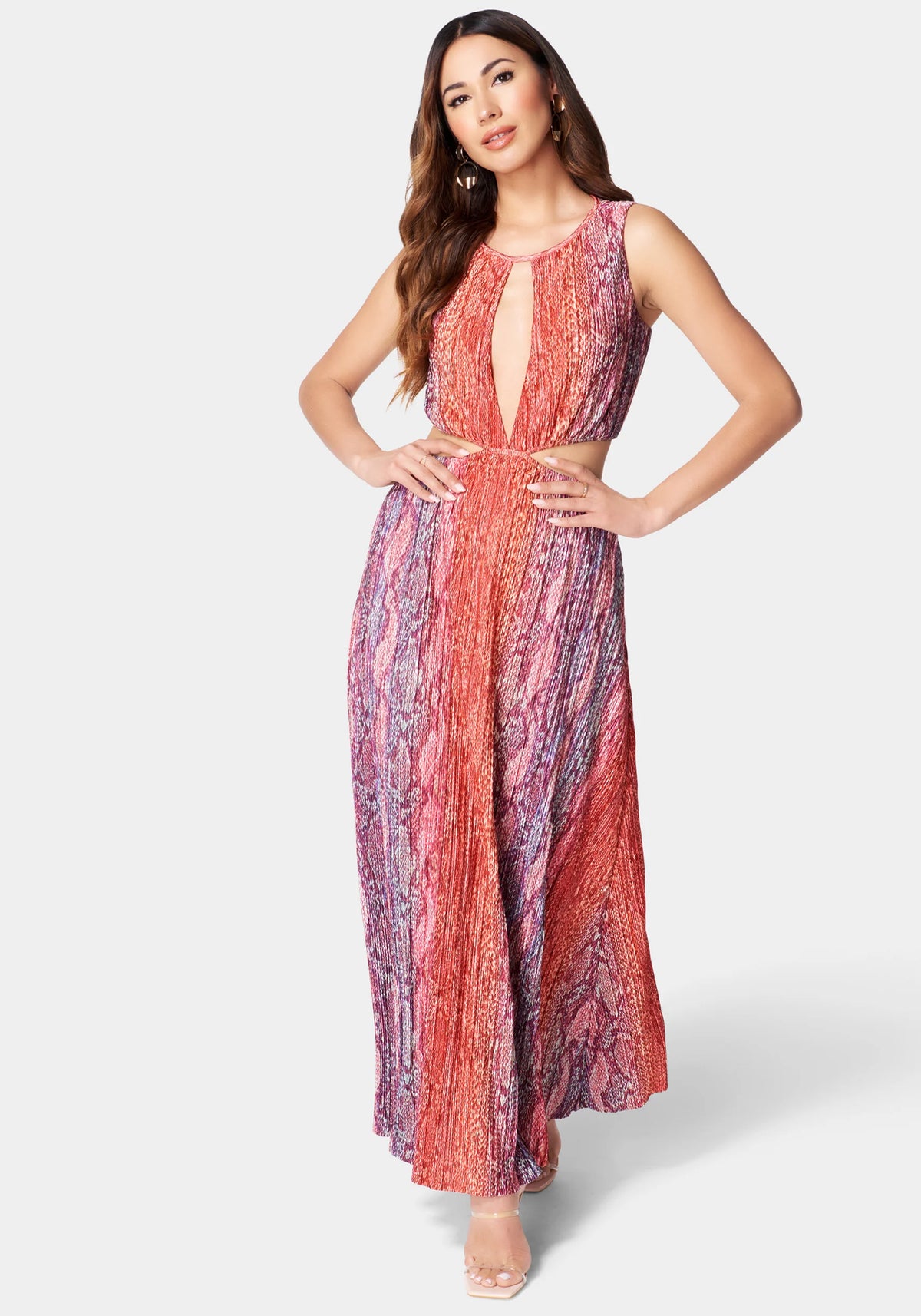 Printed Pleated Cut Out Maxi