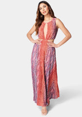 Printed Pleated Cut Out Maxi
