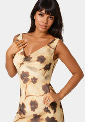 Printed Chiffon Cowl Maxi Dress