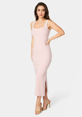Rib Contrast Square Neck Maxi Dress