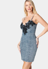 Lace Applique Denim Dress