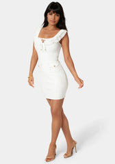 Fitted Ruffle Eyelet Denim Dress