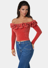 Off Shoulder Ruffle Detail Sweater