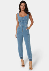 Corset Jogger Denim Jumpsuit