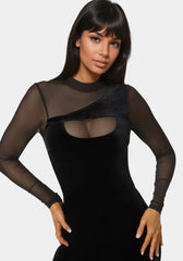 Combo Velour and Mesh Catsuit