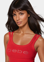 Bebe Logo Double Strap Single Stone Rib Top