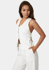 Pinstripe Linen Back Bow Vest