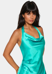 Satin Sash Neck Mini Dress