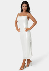 Foil Metallic Slinky Cowl Maxi Dress