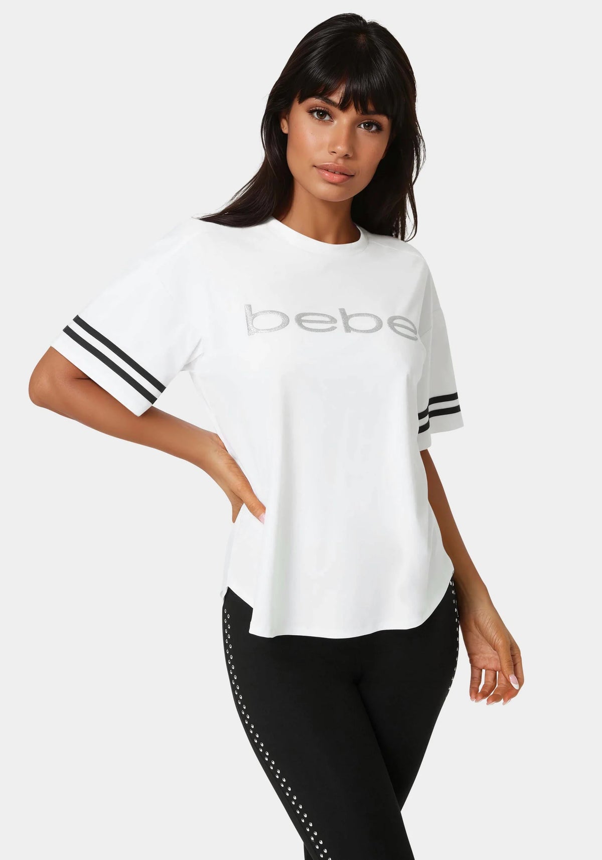 Curved Hem Active Top With Glitter Logo