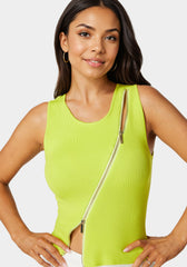 Sleeveless Assymetric Zipper Sweater Top