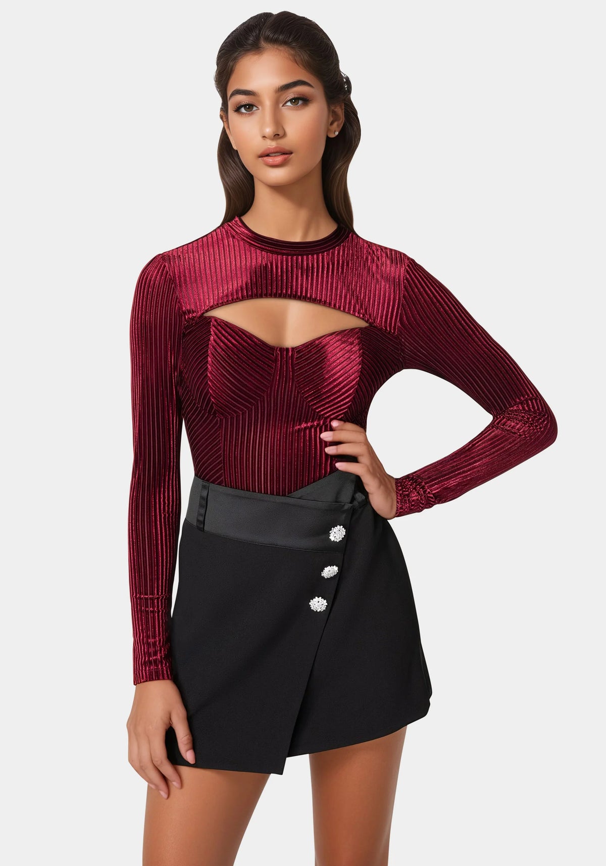 Shadow Stripe Velour Cutout Bodysuit