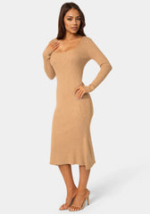 Long Sleeve Scoop Neck Sweater Midi Dress