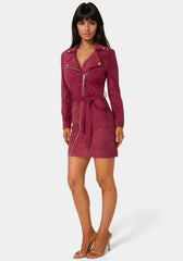 Faux Suede Moto Dress