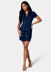 Short Sleeve Button Down Denim Dress