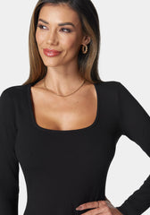 Rib Long Sleeve Godet Dress