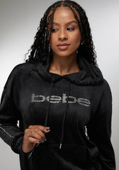 Rhinestone Detail Velour Hoodie