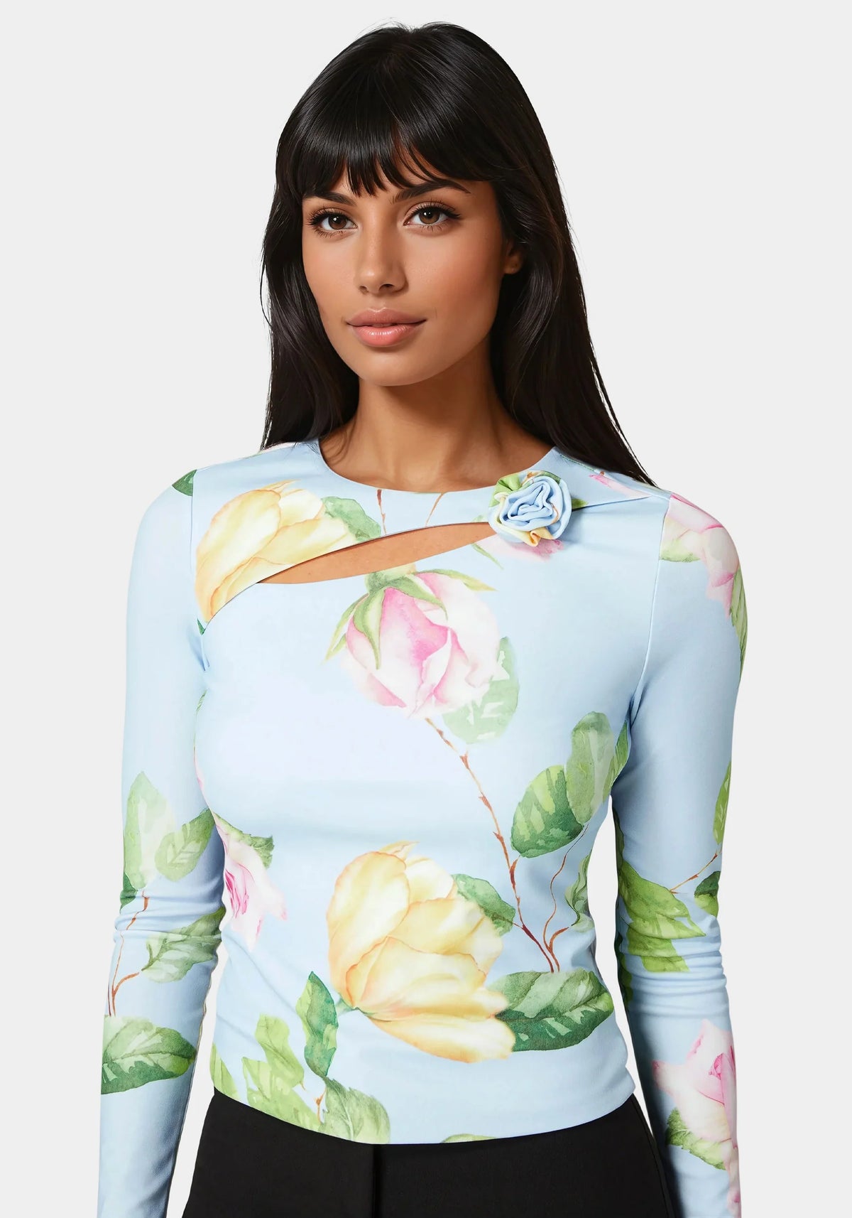 Cut Out Flower Long Sleeve Top