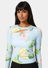 Cut Out Flower Long Sleeve Top