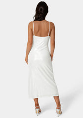 Foil Metallic Slinky Cowl Maxi Dress
