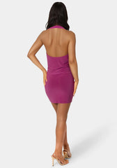 Deep Cowl Neck Mini Halter Dress