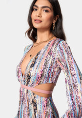 Printed Knit Deep V Maxi
