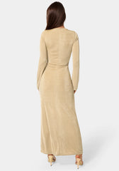 Long Sleeve Open Neck Slinky Maxi Dress
