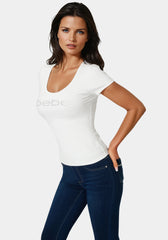 Bebe Logo Short Sleeve Round Neck Rib Top