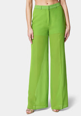 High Waist Chiffon Wide Leg Illusion Woven Twill Pant