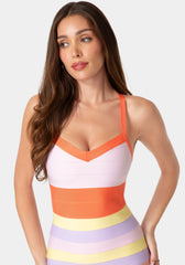 Colorful Striped Bandage Midi Dress