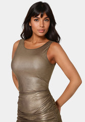 Foil Mesh Sleeveless Shirred Dress