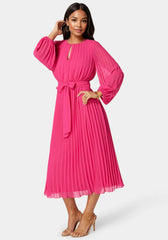 Pleated Gown With Long Sleeves