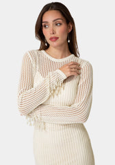 Pearl Embellished Crochet Mini Dress
