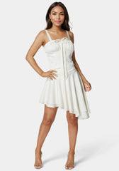 Asymmetric Satin Midi Skirt