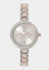 Silver Dial Crystal Bezel Watch