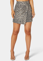 Printed Cheetah Mini Denim Skirt