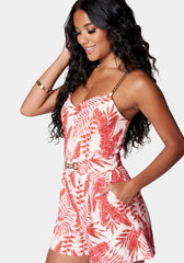 Spaghetti Strap Chain Detail Printed Romper