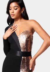 One Shoulder Sequin Blazer Dress