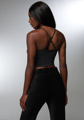 Rhinestone Logo V Neck Bra Tank