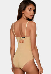 Microfiber and Mesh Detail Shaping Bodysuit