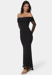 Long Sleeve Off the Shoulder Mesh Maxi Dress