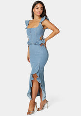Light Weight Ruffle Detail Denim Dress