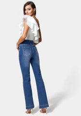 High Waist Button Detail Wide Leg Jeans
