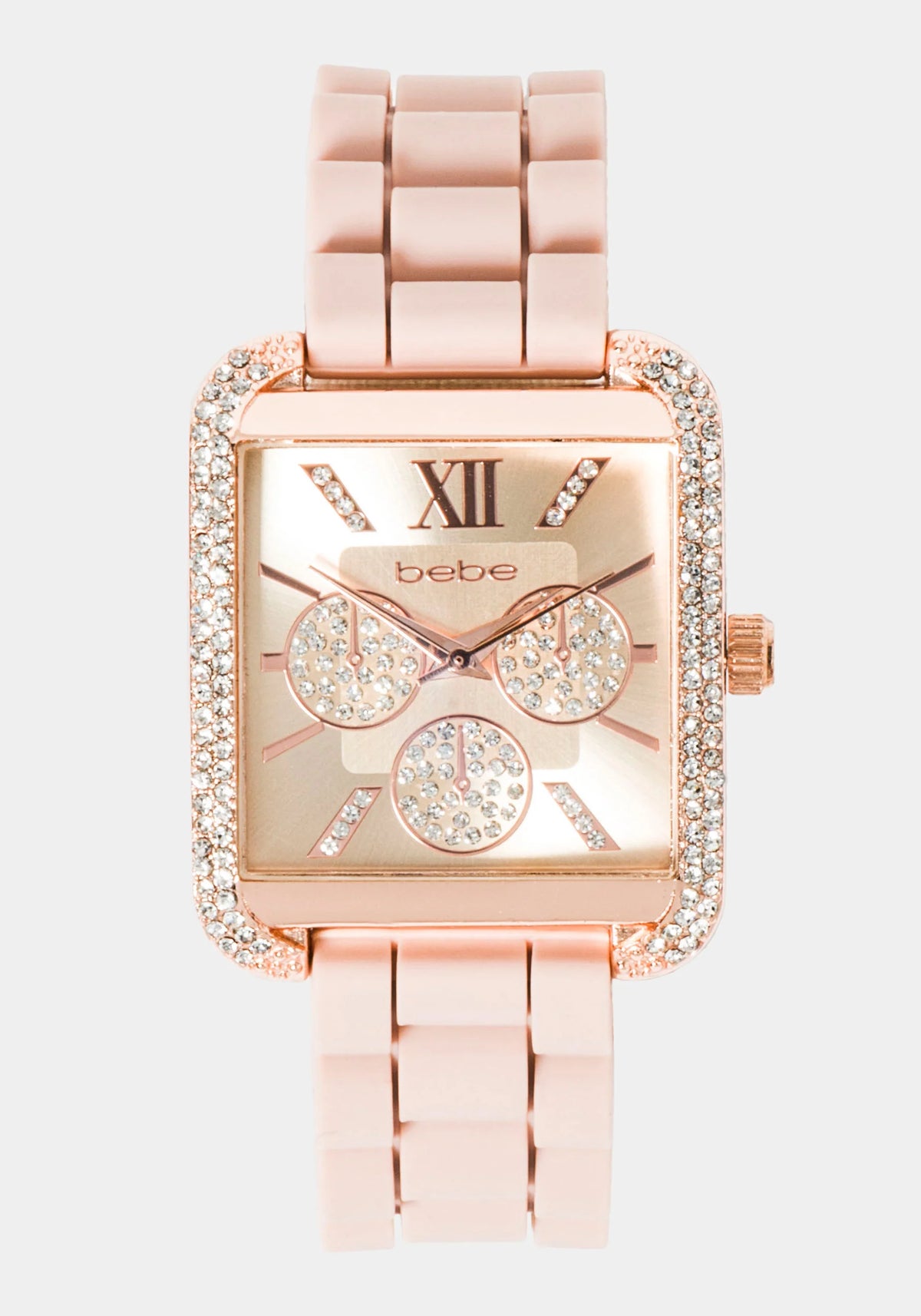 Rose Gold Square Crystal Bezel Roman Numeral Watch