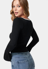 Button Front Ruffle Hem Sleeve Cardigan