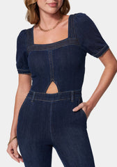 Denim Cut Out Detail Wide Leg Jumpsuit