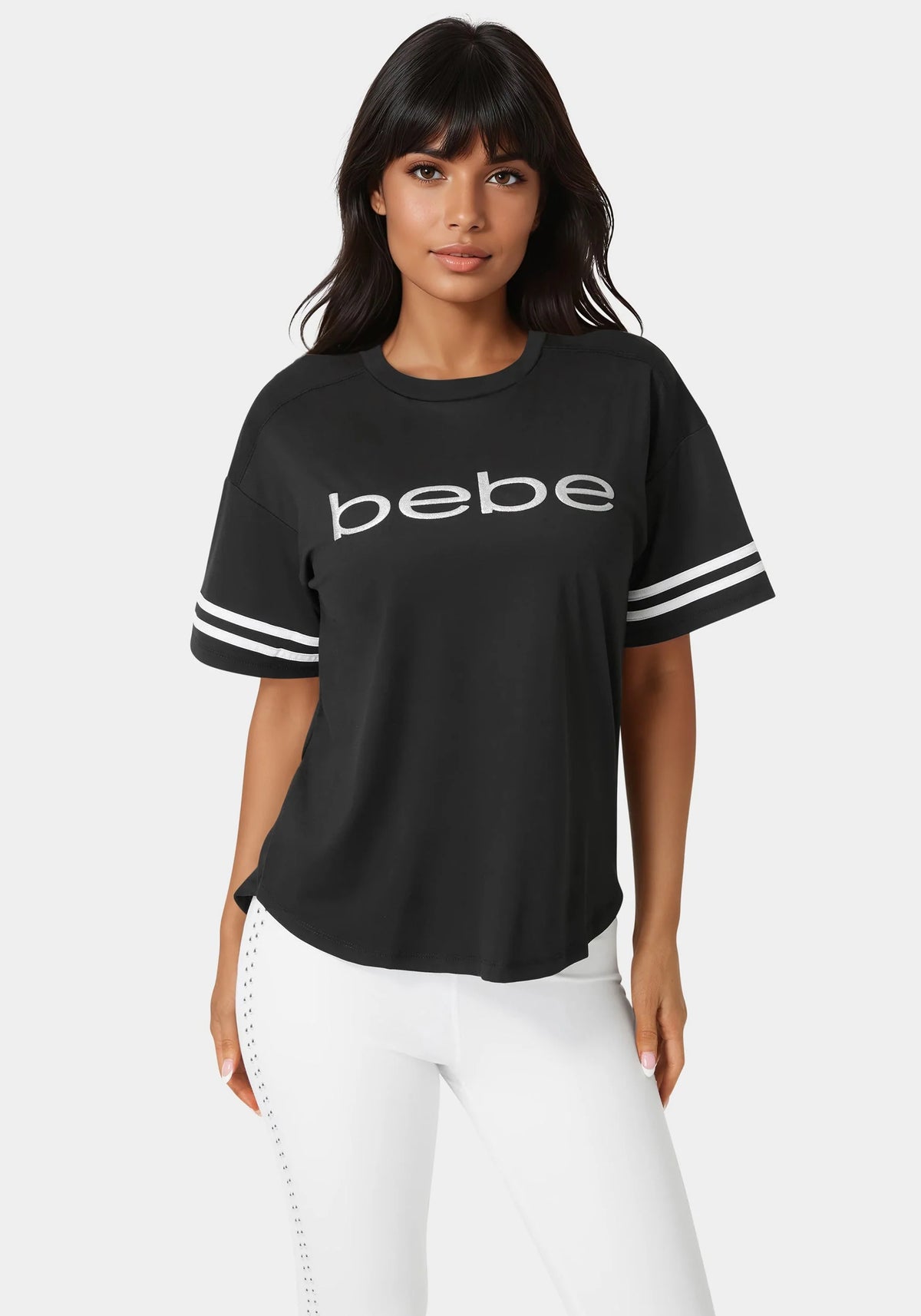 Curved Hem Active Top With Glitter Logo