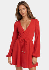 Surplice Neck Flare Knit Dress