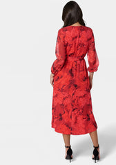 Printed Wrap Midi Dress