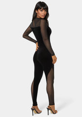 Combo Velour and Mesh Catsuit